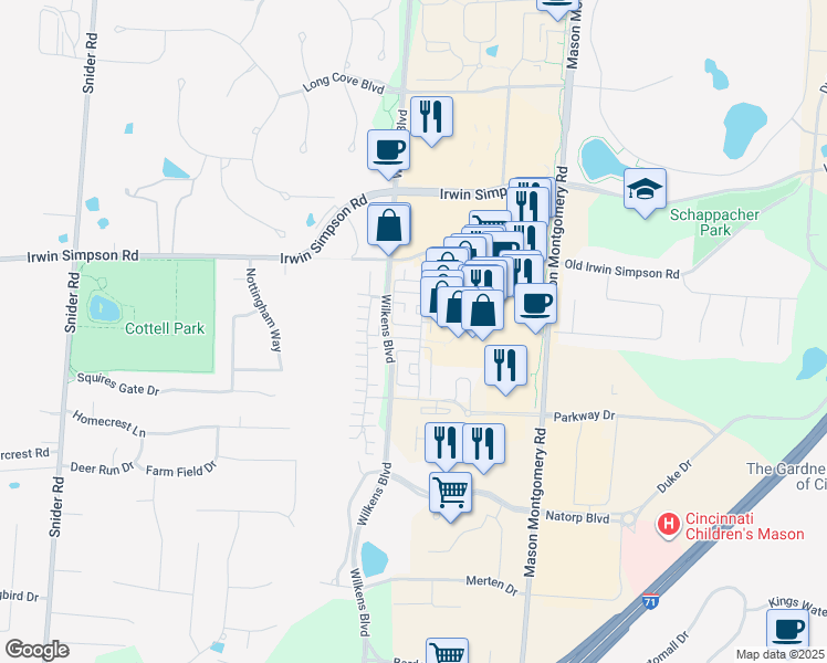 map of restaurants, bars, coffee shops, grocery stores, and more near 9132 Boylston Street in Mason