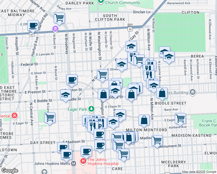 map of restaurants, bars, coffee shops, grocery stores, and more near 101 Independence Avenue Southeast in Washington