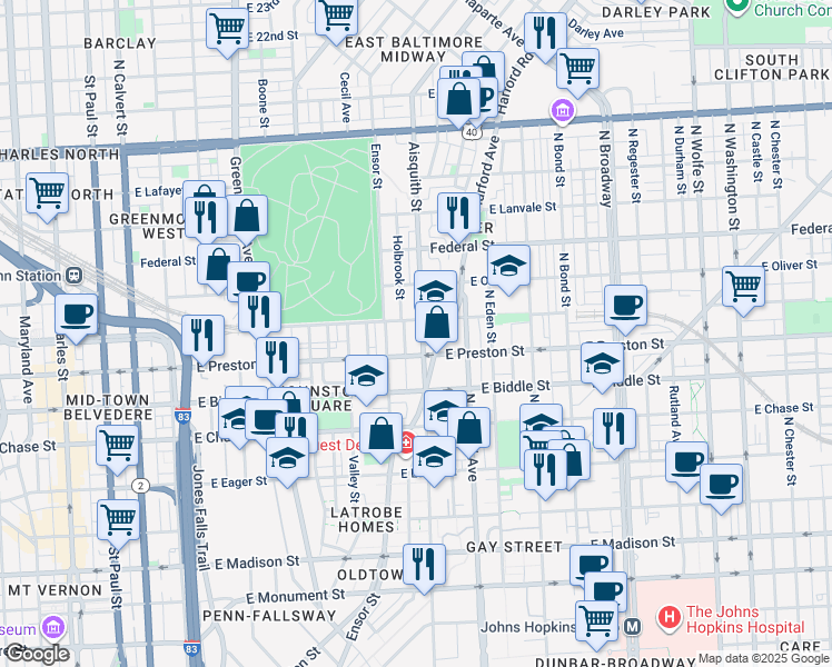 map of restaurants, bars, coffee shops, grocery stores, and more near 101 Independence Avenue Southeast in Washington