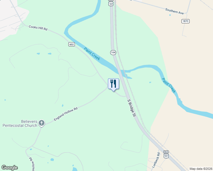 map of restaurants, bars, coffee shops, grocery stores, and more near 197 Cooks Hill Road in Chillicothe