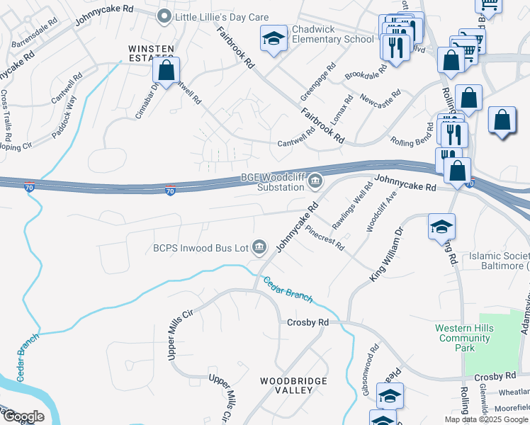 map of restaurants, bars, coffee shops, grocery stores, and more near 4 Elderberry Court in Catonsville