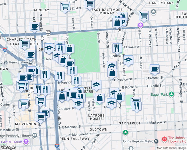 map of restaurants, bars, coffee shops, grocery stores, and more near 101 Independence Avenue Southeast in Washington