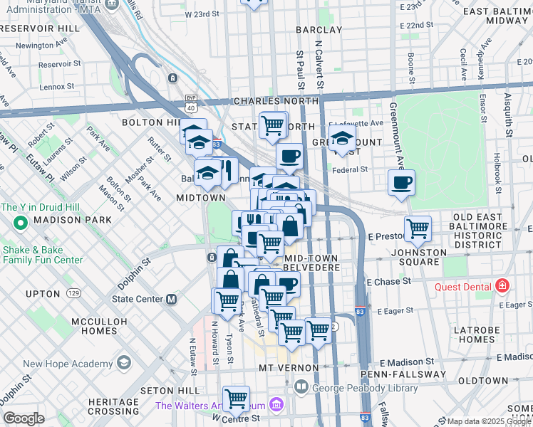 map of restaurants, bars, coffee shops, grocery stores, and more near 101 Independence Avenue Southeast in Washington