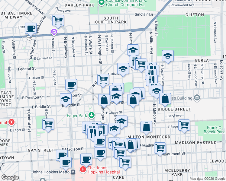 map of restaurants, bars, coffee shops, grocery stores, and more near 101 Independence Avenue Southeast in Washington