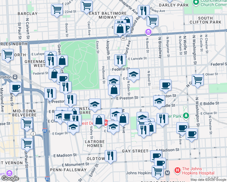 map of restaurants, bars, coffee shops, grocery stores, and more near 101 Independence Avenue Southeast in Washington