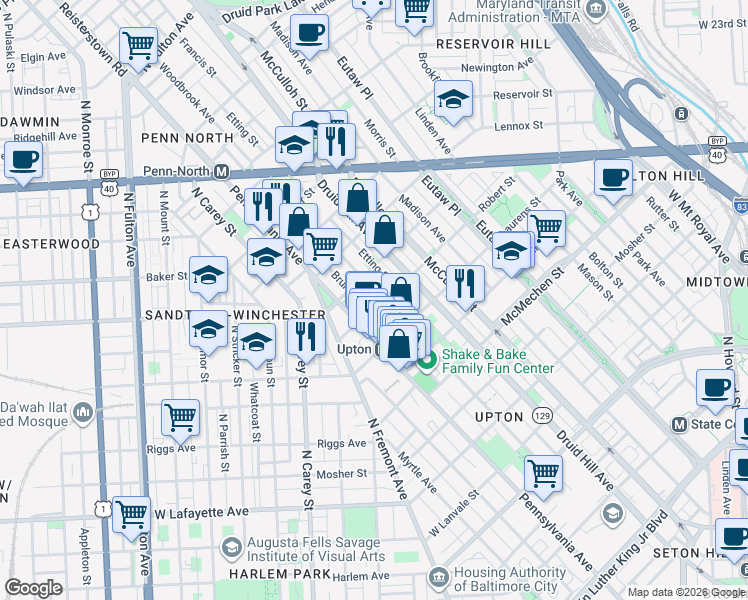 map of restaurants, bars, coffee shops, grocery stores, and more near 101 Independence Avenue Southeast in Washington