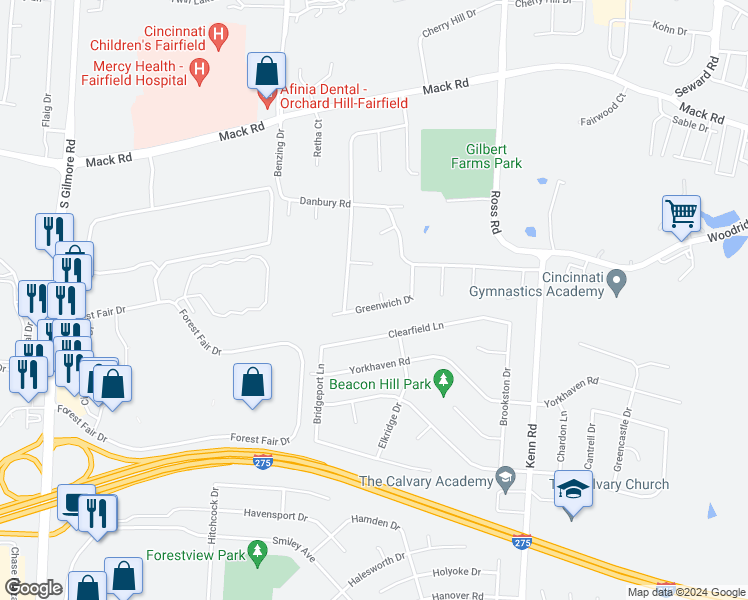 map of restaurants, bars, coffee shops, grocery stores, and more near 7 Nantucket Court in Fairfield