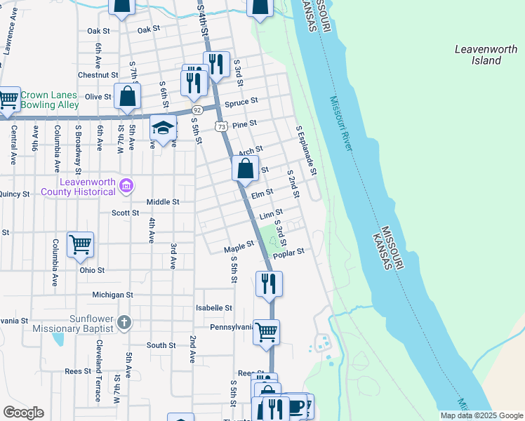 map of restaurants, bars, coffee shops, grocery stores, and more near 316 Linn Street in Leavenworth