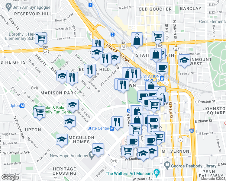 map of restaurants, bars, coffee shops, grocery stores, and more near 101 Independence Avenue Southeast in Washington