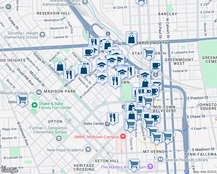 map of restaurants, bars, coffee shops, grocery stores, and more near 101 Independence Avenue Southeast in Washington