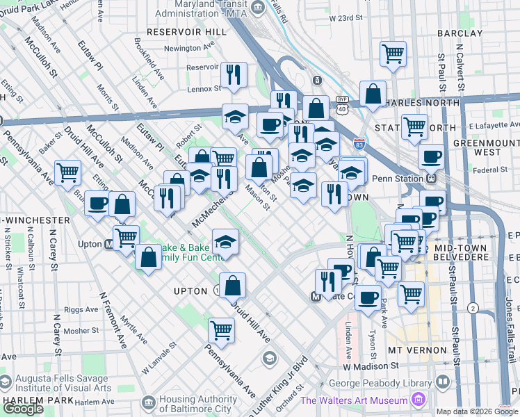 map of restaurants, bars, coffee shops, grocery stores, and more near 101 Independence Avenue Southeast in Washington