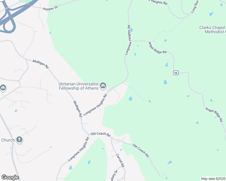 map of restaurants, bars, coffee shops, grocery stores, and more near 203 Longview Heights Road in Athens