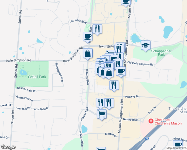 map of restaurants, bars, coffee shops, grocery stores, and more near 9132 Boylston Street in Mason