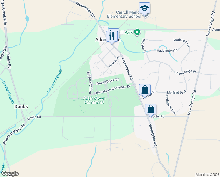map of restaurants, bars, coffee shops, grocery stores, and more near 2701 Mae Wade Avenue in Adamstown