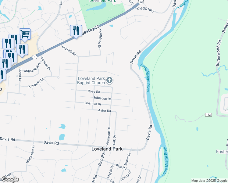 map of restaurants, bars, coffee shops, grocery stores, and more near 8842 Primrose Drive in Loveland