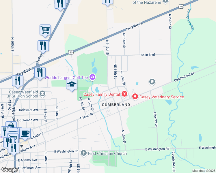 map of restaurants, bars, coffee shops, grocery stores, and more near 195 Northeast 13th Street in Casey