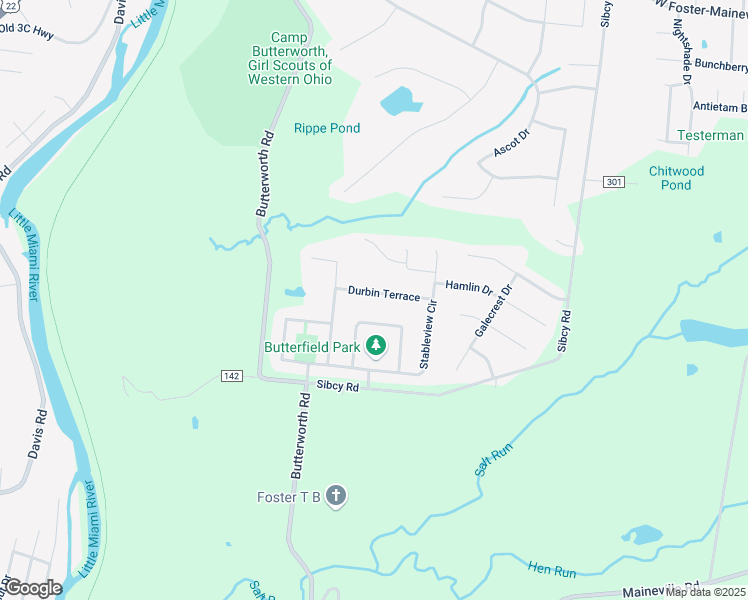 map of restaurants, bars, coffee shops, grocery stores, and more near 1221 Durbin Terrace in Maineville