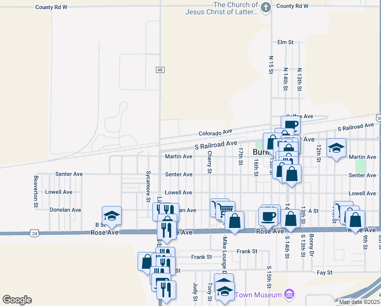 map of restaurants, bars, coffee shops, grocery stores, and more near 531 Oak Street in Burlington