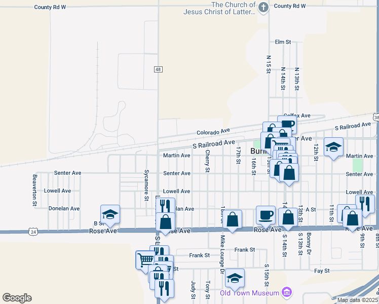 map of restaurants, bars, coffee shops, grocery stores, and more near 531 Oak Street in Burlington