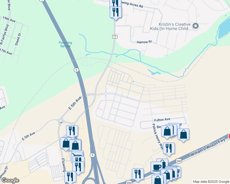 map of restaurants, bars, coffee shops, grocery stores, and more near 183 Mountain Laurel Boulevard in Ranson