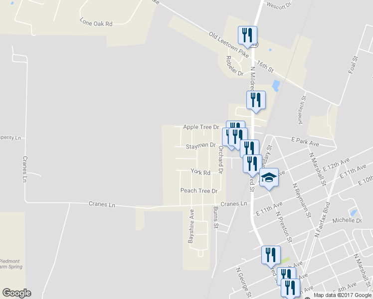 map of restaurants, bars, coffee shops, grocery stores, and more near 163 Stayman Drive in Ranson