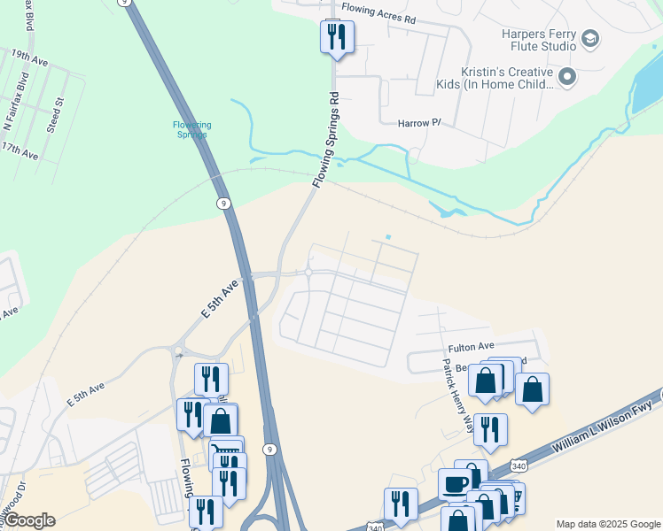 map of restaurants, bars, coffee shops, grocery stores, and more near 139 Mountain Laurel Boulevard in Ranson