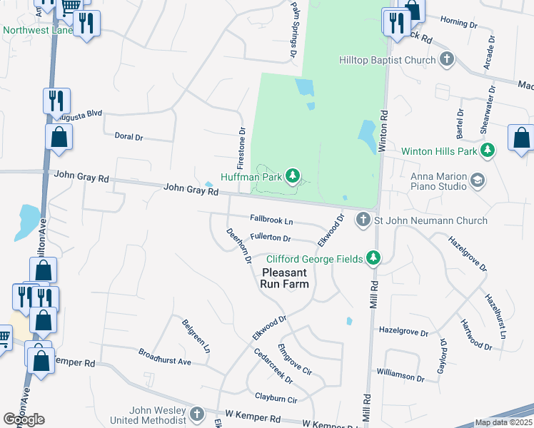 map of restaurants, bars, coffee shops, grocery stores, and more near 1826 Fallbrook Lane in Cincinnati