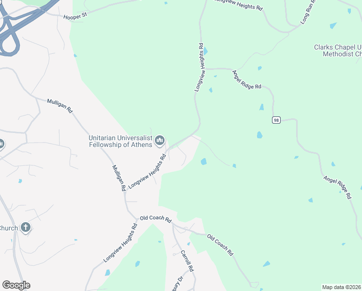 map of restaurants, bars, coffee shops, grocery stores, and more near 203 Longview Heights Road in Athens