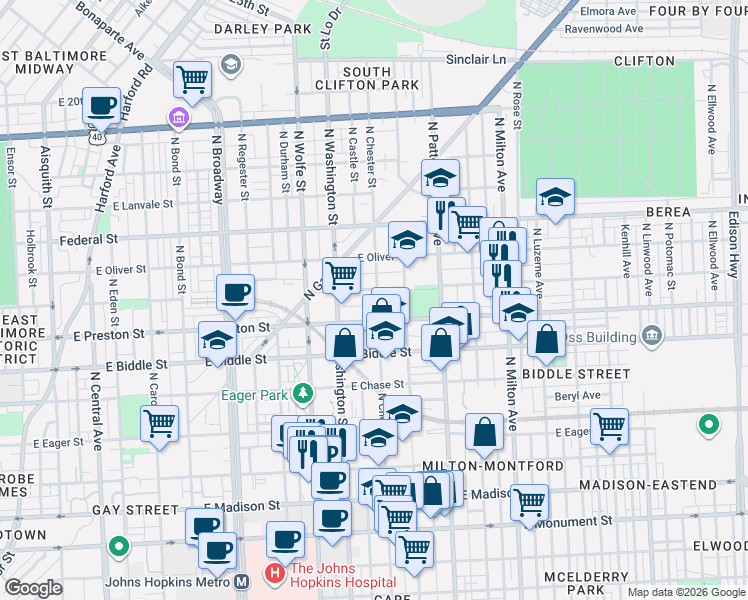 map of restaurants, bars, coffee shops, grocery stores, and more near 101 Independence Avenue Southeast in Washington