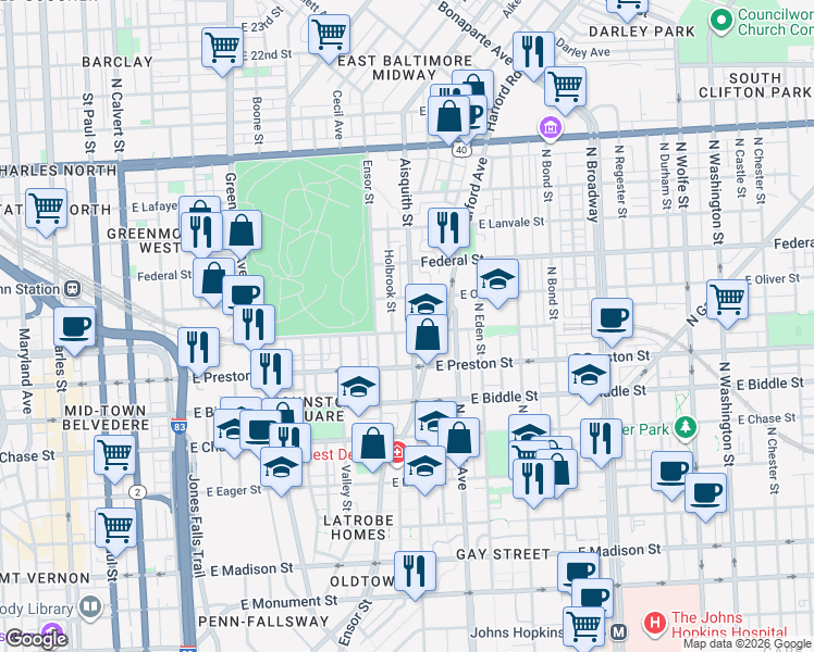 map of restaurants, bars, coffee shops, grocery stores, and more near 101 Independence Avenue Southeast in Washington