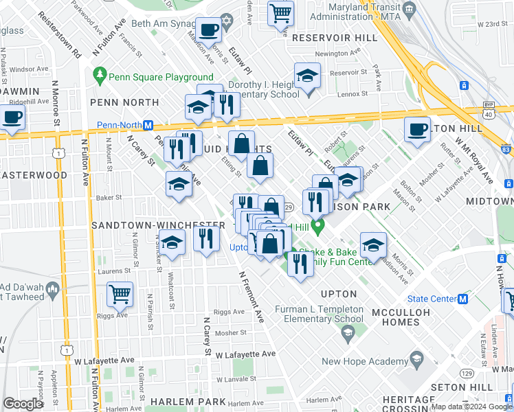 map of restaurants, bars, coffee shops, grocery stores, and more near 101 Independence Avenue Southeast in Washington