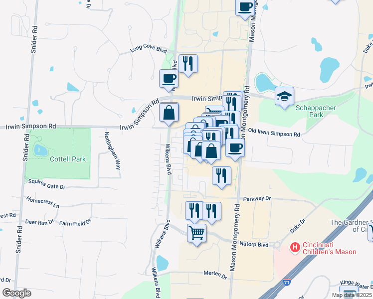map of restaurants, bars, coffee shops, grocery stores, and more near 9132 Boylston Street in Mason