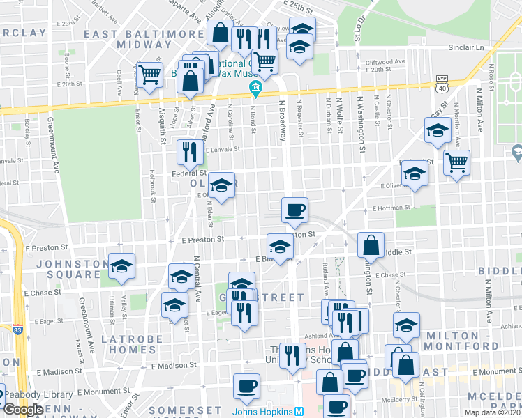 map of restaurants, bars, coffee shops, grocery stores, and more near 101 Independence Avenue Southeast in Washington