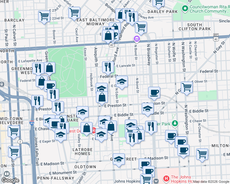 map of restaurants, bars, coffee shops, grocery stores, and more near 101 Independence Avenue Southeast in Washington