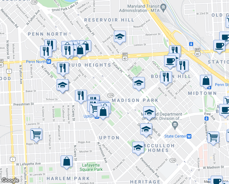 map of restaurants, bars, coffee shops, grocery stores, and more near 101 Independence Avenue Southeast in Washington