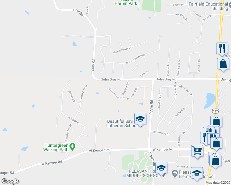 map of restaurants, bars, coffee shops, grocery stores, and more near 2998 Spruceway Drive in Cincinnati