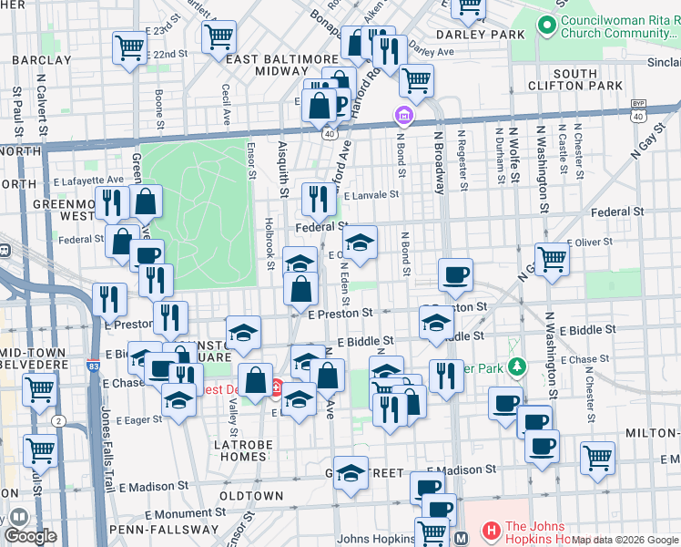 map of restaurants, bars, coffee shops, grocery stores, and more near 101 Independence Avenue Southeast in Washington