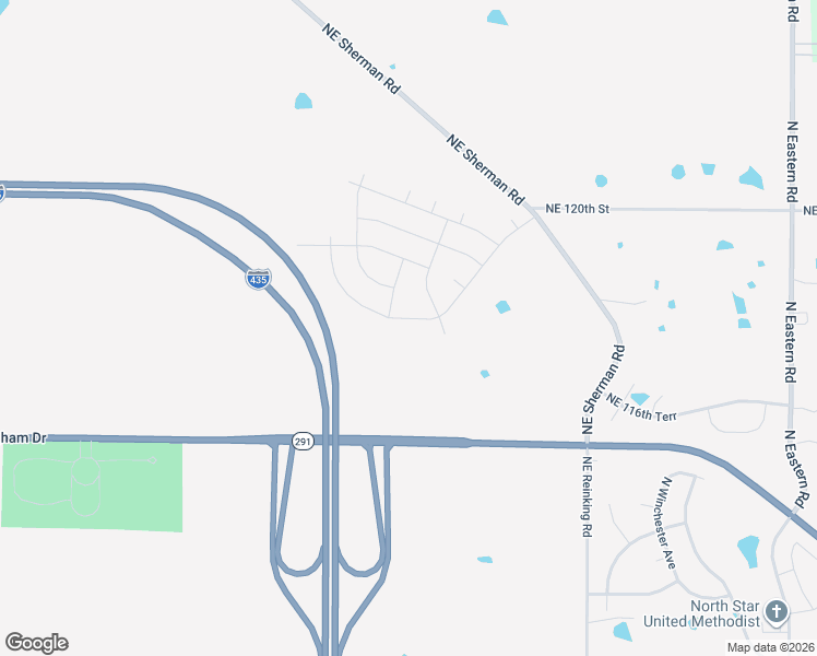 map of restaurants, bars, coffee shops, grocery stores, and more near 6127 Northeast 118th Street in Kansas City