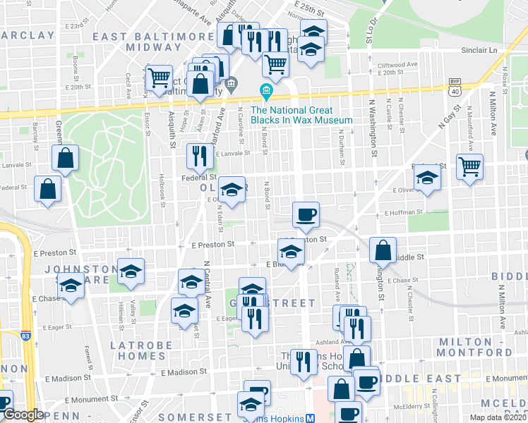 map of restaurants, bars, coffee shops, grocery stores, and more near 101 Independence Avenue Southeast in Washington