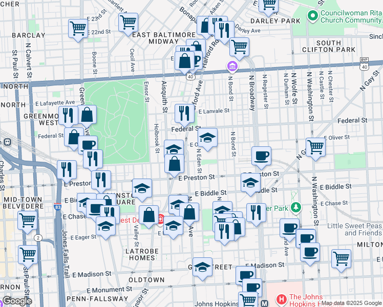 map of restaurants, bars, coffee shops, grocery stores, and more near 101 Independence Avenue Southeast in Washington