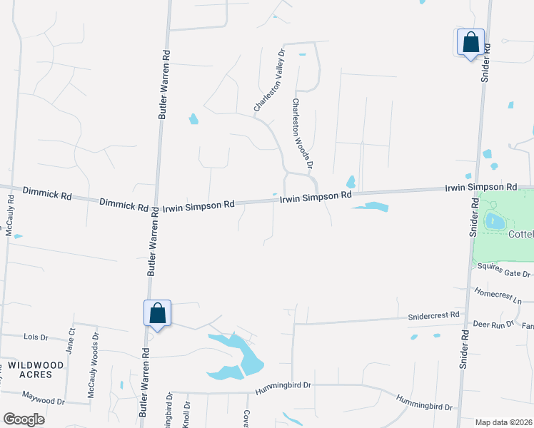 map of restaurants, bars, coffee shops, grocery stores, and more near 6661 Irwin Simpson Road in Mason