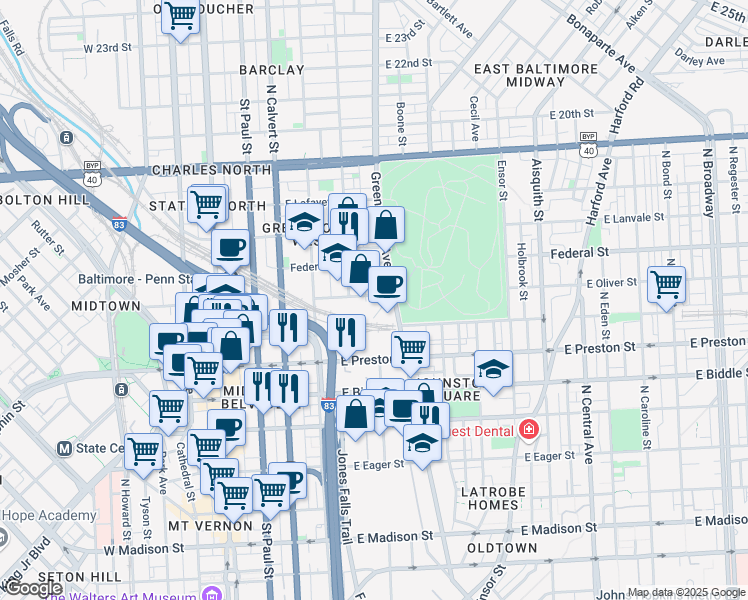 map of restaurants, bars, coffee shops, grocery stores, and more near 101 Independence Avenue Southeast in Washington
