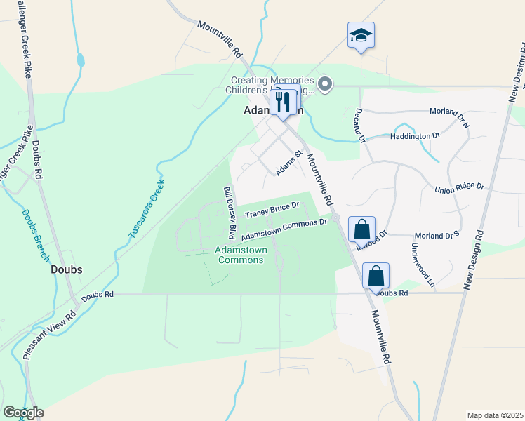 map of restaurants, bars, coffee shops, grocery stores, and more near 5506 Tracey Bruce Drive in Adamstown