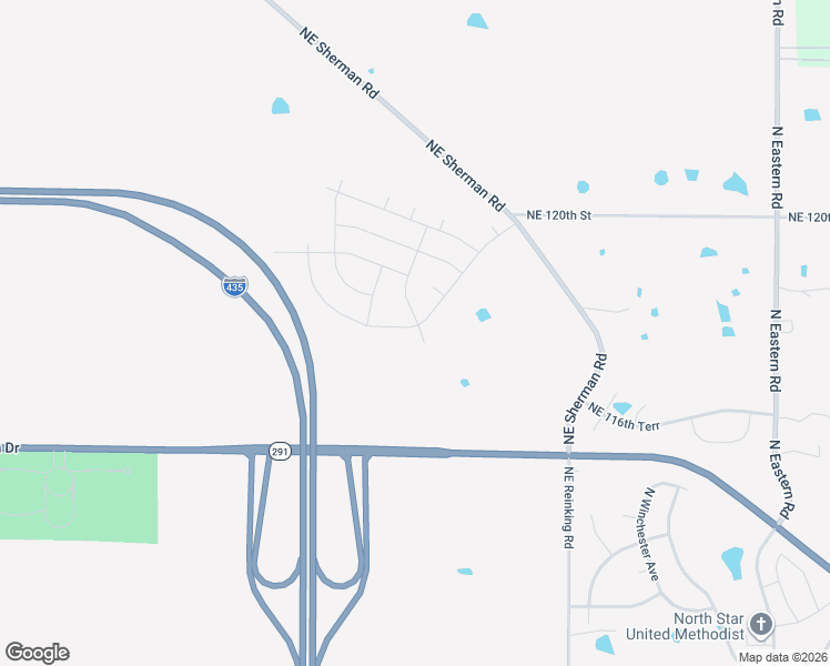 map of restaurants, bars, coffee shops, grocery stores, and more near 6127 Northeast 118th Street in Kansas City