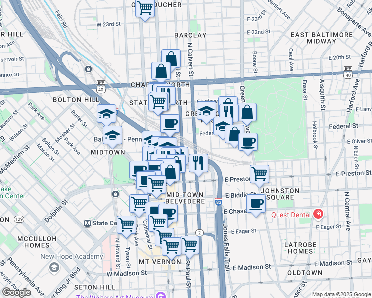 map of restaurants, bars, coffee shops, grocery stores, and more near 101 Independence Avenue Southeast in Washington