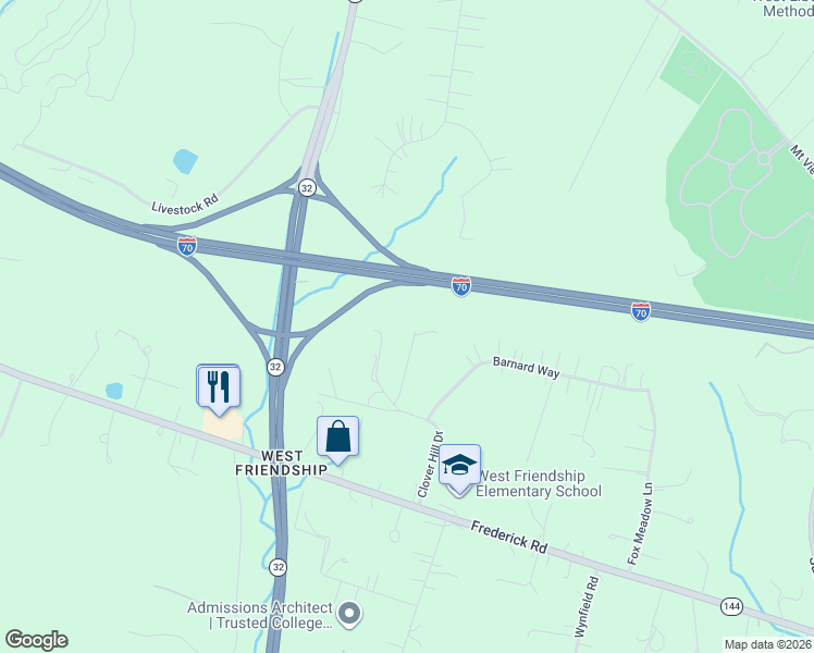 map of restaurants, bars, coffee shops, grocery stores, and more near 12574 Clover Hill Drive in West Friendship