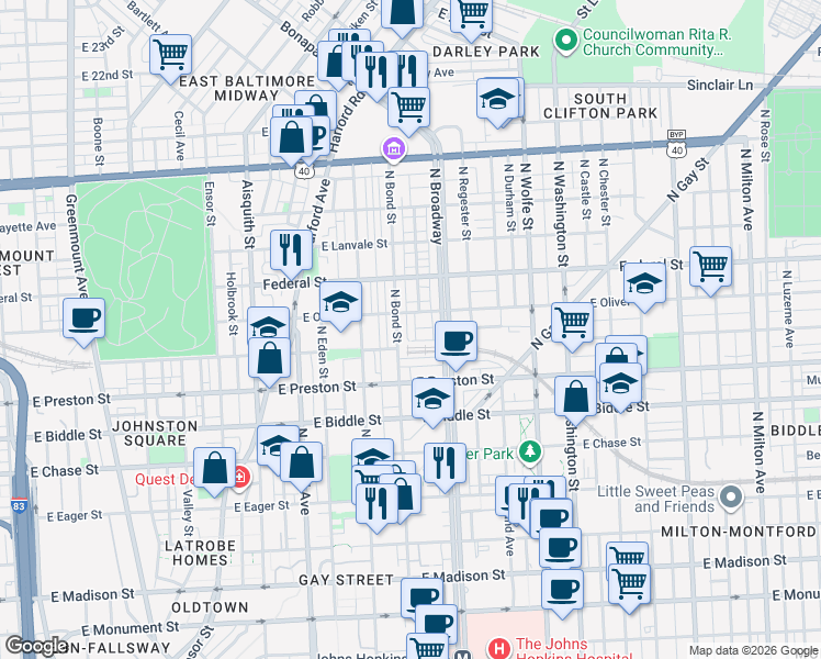 map of restaurants, bars, coffee shops, grocery stores, and more near 101 Independence Avenue Southeast in Washington