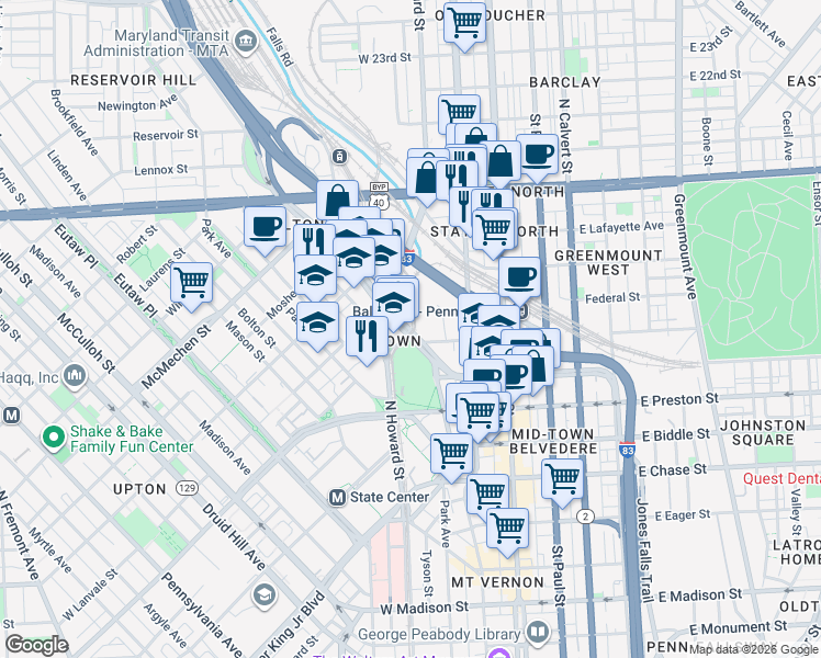 map of restaurants, bars, coffee shops, grocery stores, and more near 101 Independence Avenue Southeast in Washington