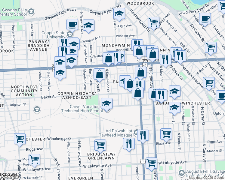 map of restaurants, bars, coffee shops, grocery stores, and more near 101 Independence Avenue Southeast in Washington