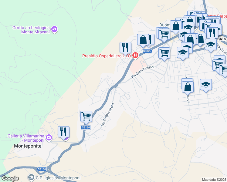 map of restaurants, bars, coffee shops, grocery stores, and more near 3 Via Lao Silesu in Iglesias